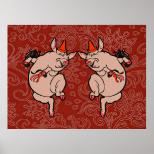 Dansend Varken Antiek Schattig Danseres Poster