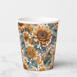 Dansend Zonnebloem Patronenontwerp Papieren Bekers