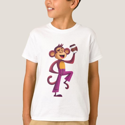 “Dansende aap met koffie” T-shirt (Voorkant)