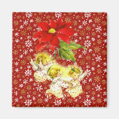 Dansende Baby Angels met Sneeuwvlokken op Rood Magneet (Voorkant)