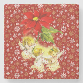 Dansende Baby Angels met Sneeuwvlokken op Rood Stenen Onderzetter