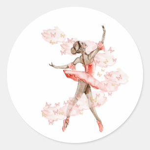Dansende ballerina met vlinder. ronde sticker