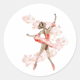 Dansende ballerina met vlinder. ronde sticker