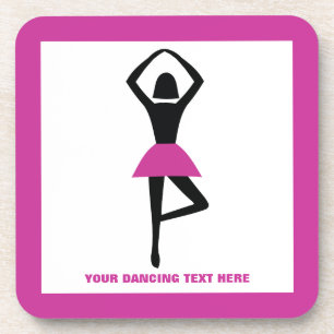 Dansende ballerina zwart, warm roze aangepast onderzetter