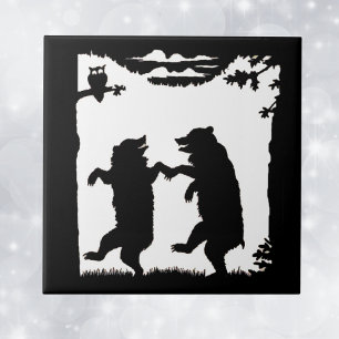  dansende Beren Black Silhouette Trees Owl Tegeltje