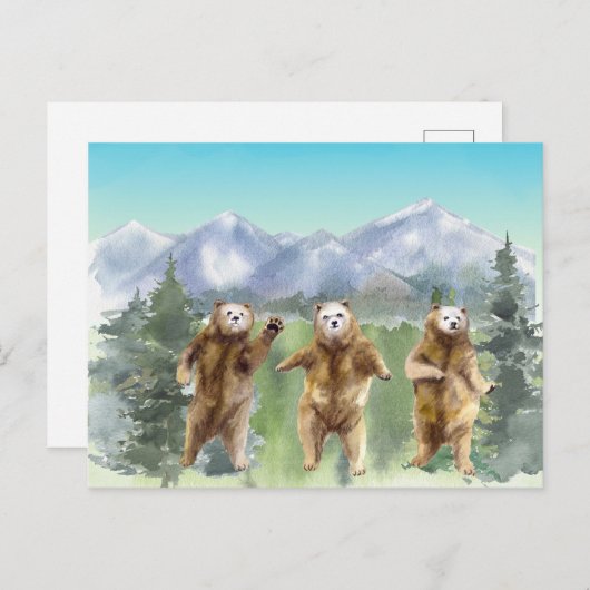 Dansende Beren Waterverf Evergreen Landschap Briefkaart (Voorkant / Achterkant)