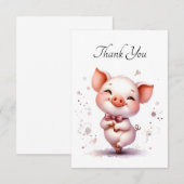 Dansende Biggetje Strik Das Vlakke Bedankkaart (Voorkant / Achterkant)