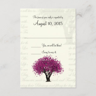 Dansende Bloemen Plum Paarse Boom en Trouwtekst RSVP Kaartje