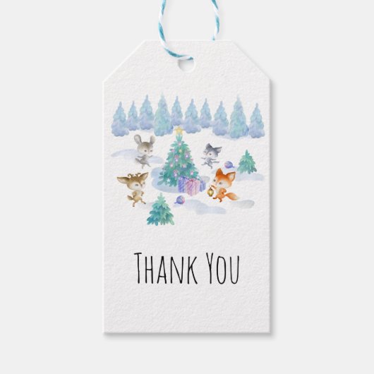 Dansende bosdieren Kerstdank Cadeaulabel (Voorkant)