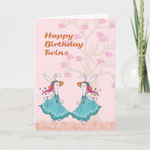 Dansende Bunnies voor een Young Twins Birthday Kaa Kaart