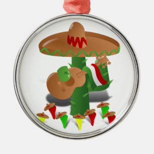 Dansende Cactus met Gitaar Fiesta Metalen Ornament