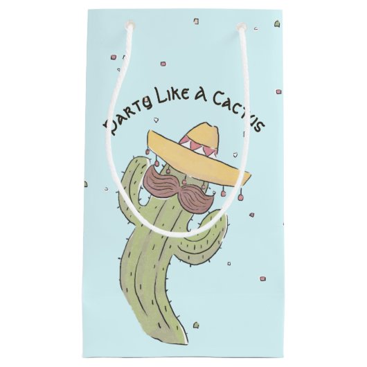 Dansende Cactus met Mustache in Sombrero Klein Cadeauzakje (Voorkant)