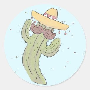 Dansende Cactus met Mustache in Sombrero Ronde Sticker