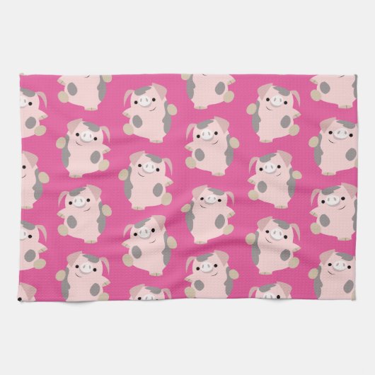 Dansende Cartoon Pig Herhaal Pattern Kitchen Towel Theedoek (Horizontaal)