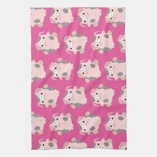 Dansende Cartoon Pig Herhaal Pattern Kitchen Towel Theedoek (Verticaal)