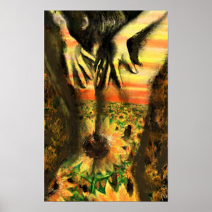 Dansende dame in zonnebloemen - Originele Schilder Poster