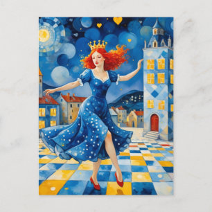Dansende dame met rood haar briefkaart