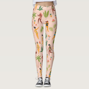 Dansende dames, palmbladeren patroon. leggings