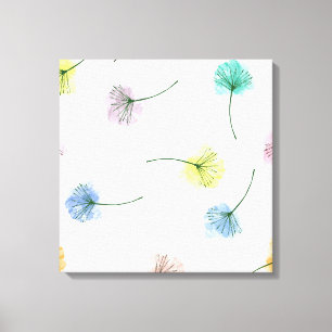 Dansende Dandelions   Waterverf Floral Pattern Canvas Afdruk