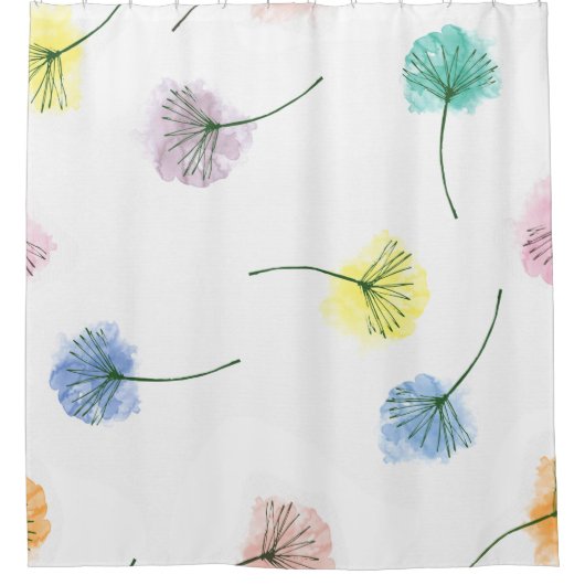 Dansende Dandelions | Waterverf Floral Pattern Douchegordijn (Voorkant)