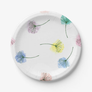 Dansende Dandelions   Waterverf Floral Pattern Papieren Bordje