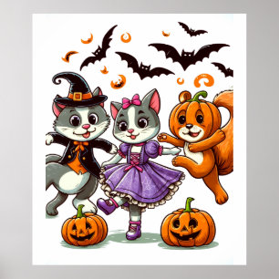 Dansende dieren in Halloween kostuums Poster