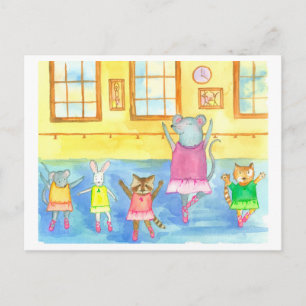 Dansende Dieren Wasbeer Muis Kitten Bunny Briefkaart