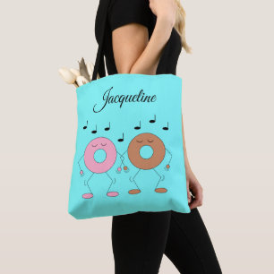Dansende donuts pastelblauw draagtas