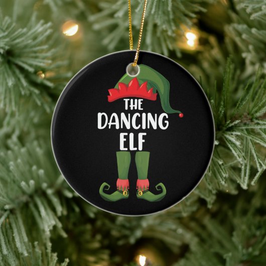 Dansende Elf Family Matching Group kerstparty Keramisch Ornament (Boom)