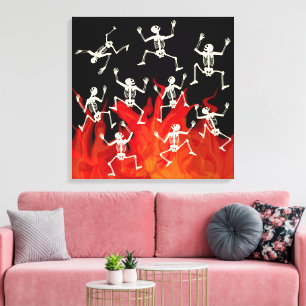 Dansende geraamtes in brandende vlammen voor Hallo Canvas Afdruk