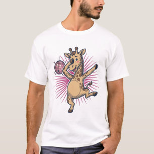 Dansende Giraffe Disco Bal Retro Gravure Shirt