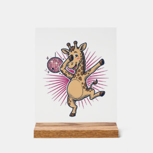 Dansende Giraffe Disco Bal Retro Gravure Shirt Acryl Bord