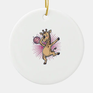 Dansende Giraffe Disco Bal Retro Gravure Shirt Keramisch Ornament
