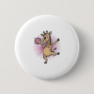 Dansende Giraffe Disco Bal Retro Gravure Shirt Ronde Button 5,7 Cm
