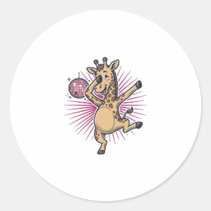 Dansende Giraffe Disco Bal Retro Gravure Shirt Ronde Sticker