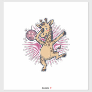 Dansende Giraffe Disco Bal Retro Gravure Shirt Sticker