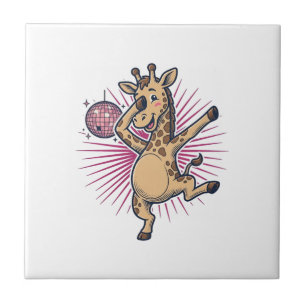 Dansende Giraffe Disco Bal Retro Gravure Shirt Tegeltje
