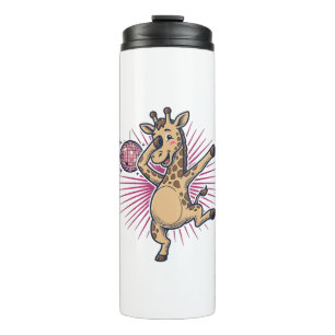 Dansende Giraffe Disco Bal Retro Gravure Shirt Thermosbeker