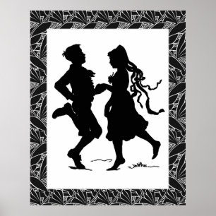 Dansende Girl Boy Silhouette Art Poster