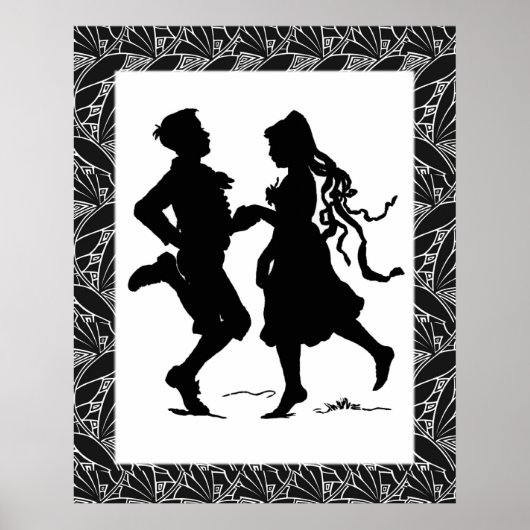 Dansende Girl Boy Silhouette Art Poster (Voorkant)
