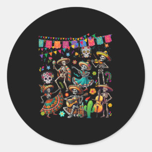 Dansende groep Floral Skeletons Mexicaanse Dia de Ronde Sticker