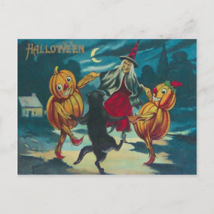 Dansende Heks Jack O' Lantern Monster Zwarte Kat Briefkaart