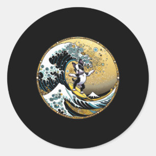 Dansende Hond Surfplank Grote Golf Surfen - Boston Ronde Sticker