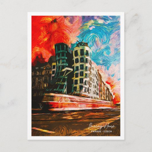 Dansende Huis Praag Tsjechische Mooie olieverf Briefkaart (Voorkant)