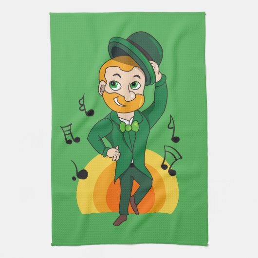 Dansende kabouter, St. Patrick's Day cartoon Theedoek (Verticaal)
