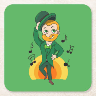 Dansende kabouter, St. Patrick's Day cartoon Vierkante Kartonnen Onderzetter