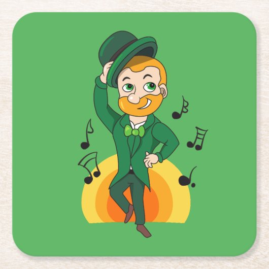 Dansende kabouter, St. Patrick's Day cartoon Vierkante Kartonnen Onderzetter (Voorkant)
