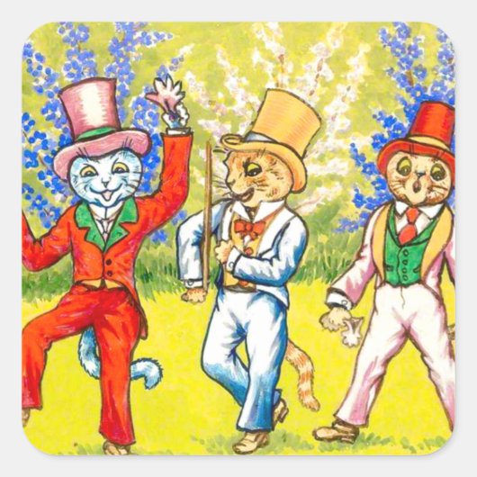 Dansende katten vierkante sticker (Voorkant)