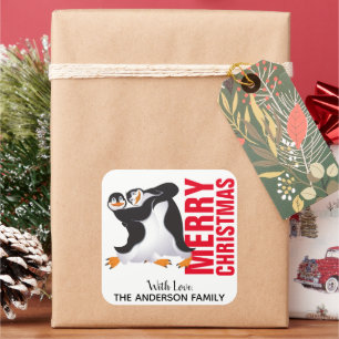 Dansende kerstlabel pinguïns vierkante sticker