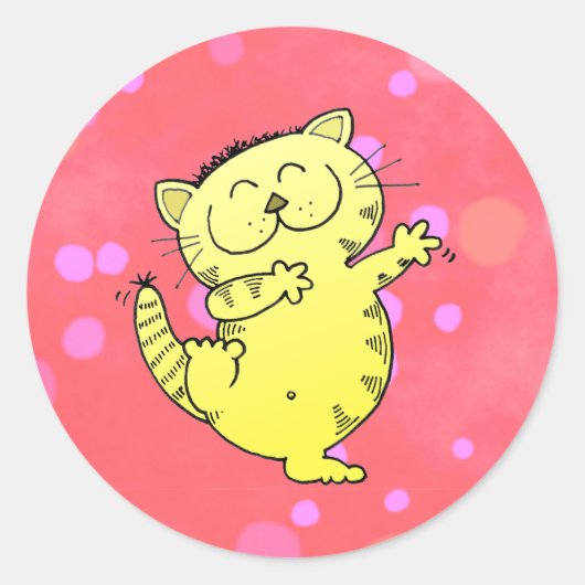 Dansende kitten in rode kamer ronde sticker (Voorkant)